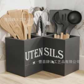跨境木质厨房用具支架带隔层台面角落餐具架黑色餐具转角收纳盒