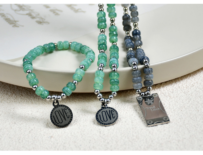 Simple Style Round Artificial Crystal Titanium Steel Beaded Jewelry Set