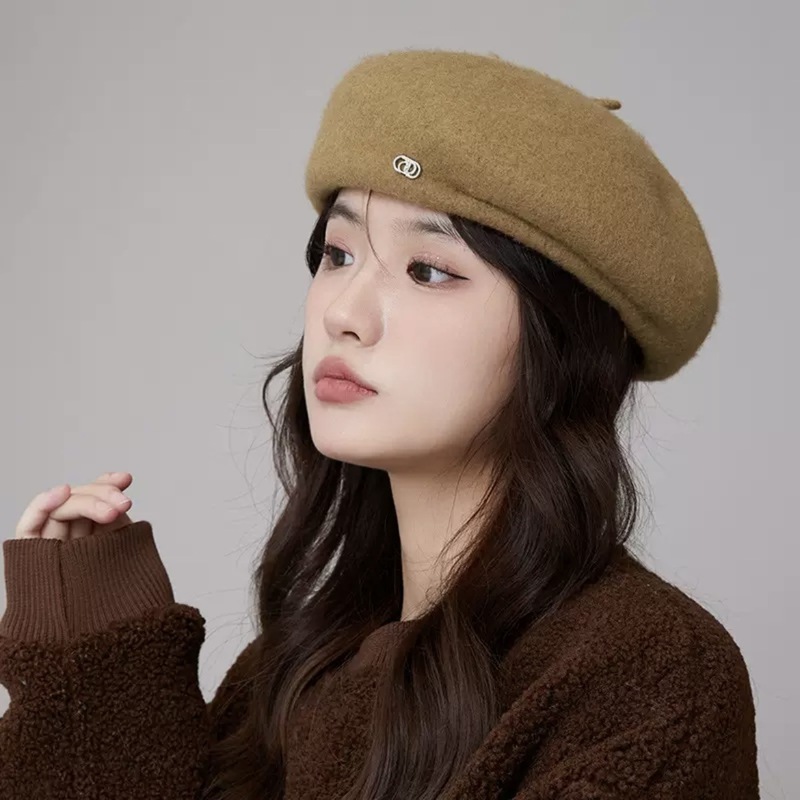新款韩版秋冬季羊毛纯色时尚贝雷帽女士户外休闲显脸小蘑菇帽子潮|undefined