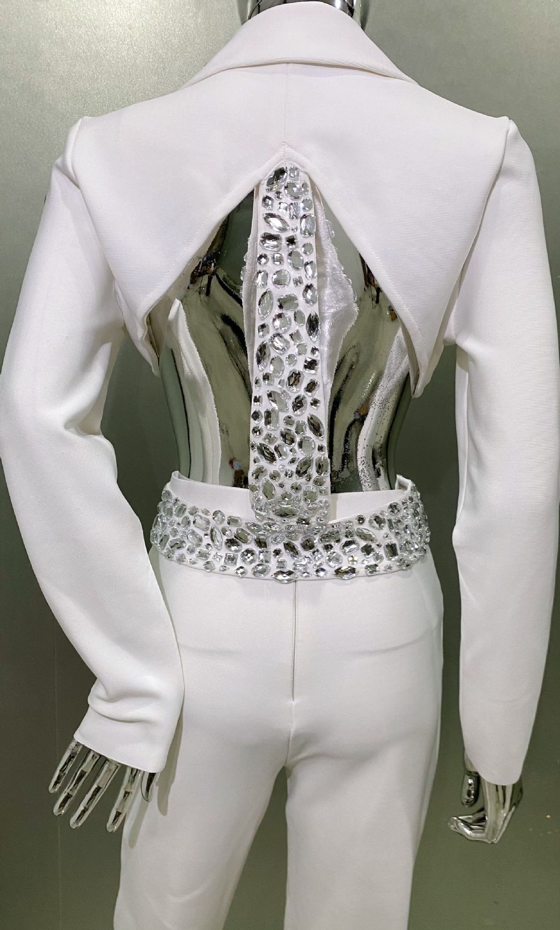 Luxury Crystal-Embellished Open-Back Top & Skinny Pants Set – Sexy Cutout Outfit For Nightlife & Evening Glam (XS-L, Black/White)​_ecoleips.com