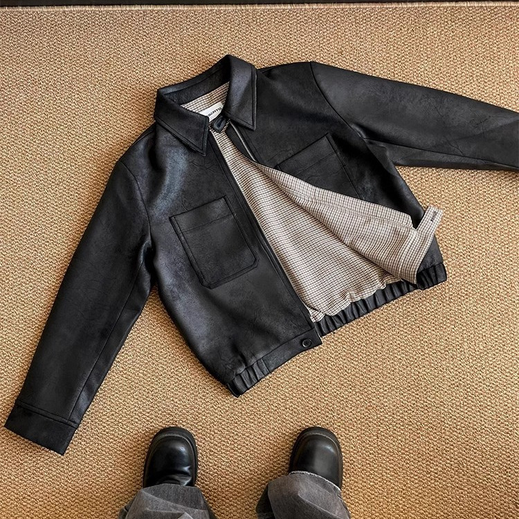 BOYUE Silk Leap Frozen Crack Chaqueta de cuero con forro de pata de gallo Chaqueta de moda corta de todo fósforo de motocicleta para hombre