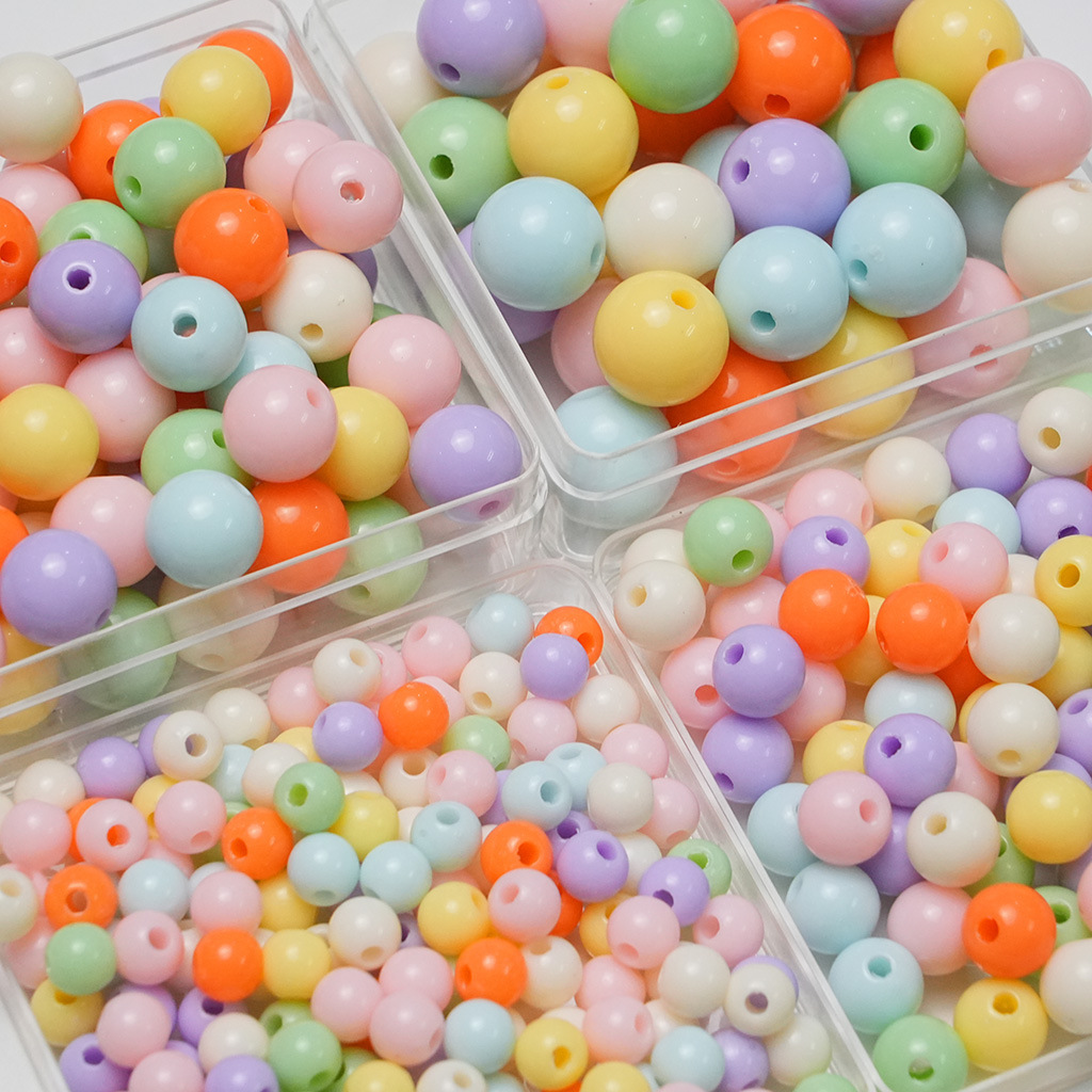 Acrylic Solid color cream jelly bean glossy straight hole round beads diy handmade bracelet beaded material jewelry accessories