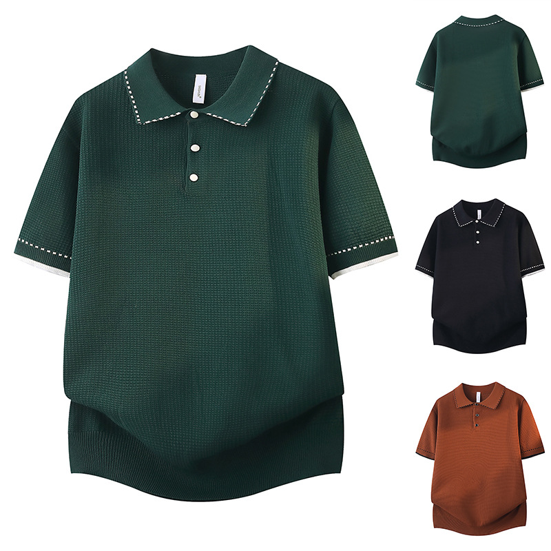 Camiseta polo con solapa falsa de dos piezas camiseta de manga corta de hombre empalmado con medio cremallera vieja fábrica de viento de verano al por mayor