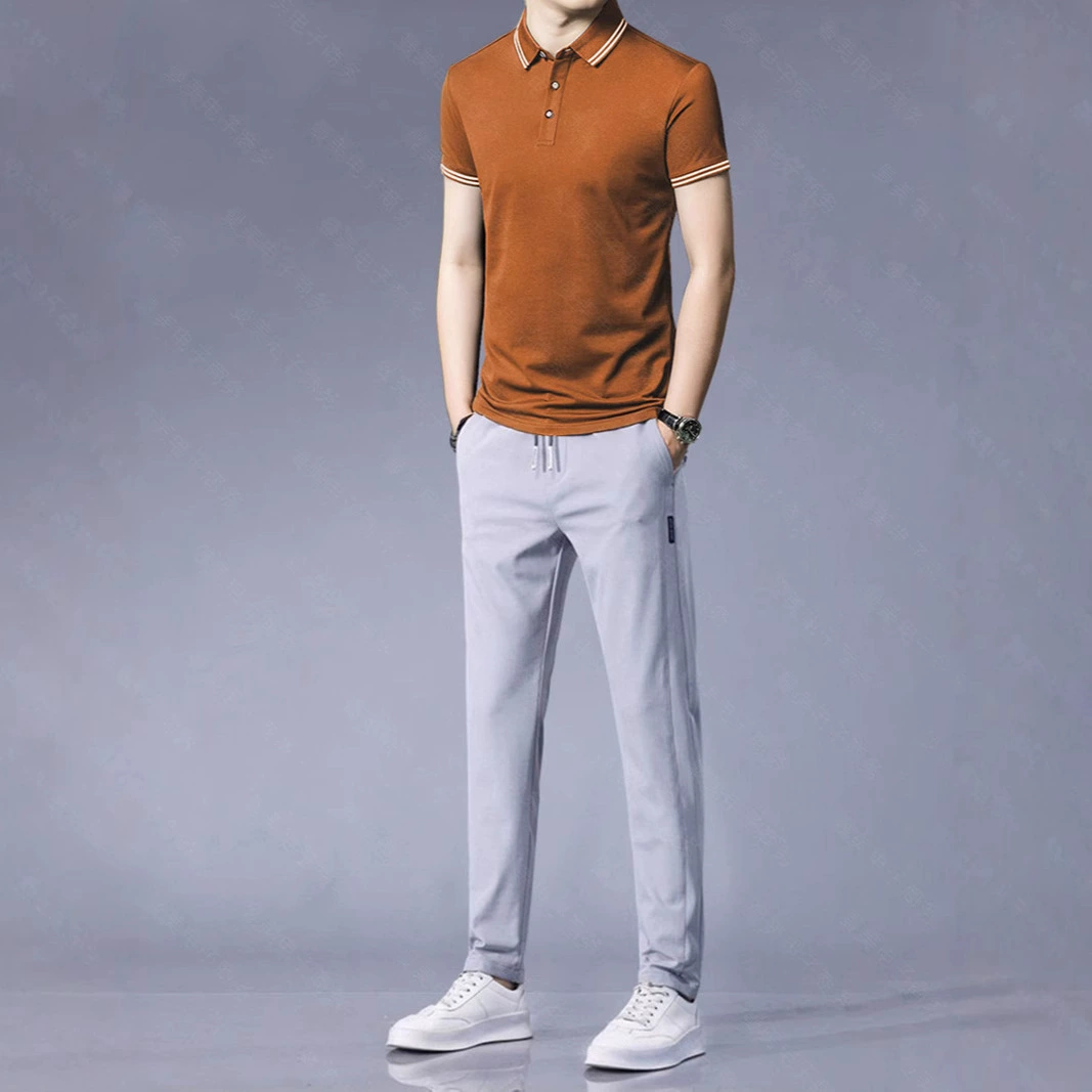 Белая поло с коротким рукавом, мужской костюм 2025, новый летний мужской свободный и универсальный комплект футболок для повседневной носки