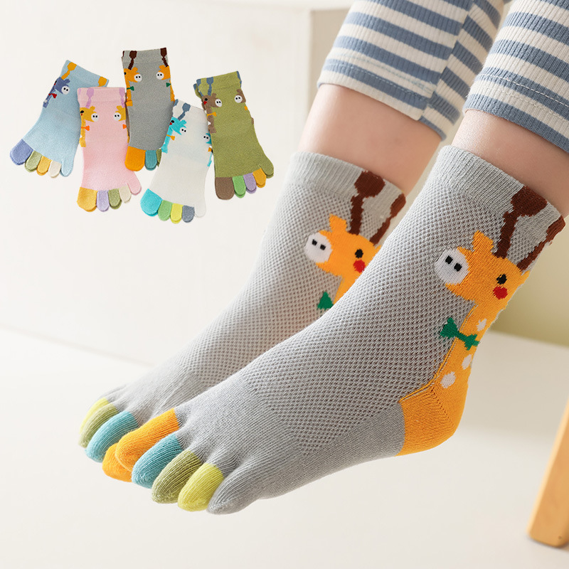 New Colorful Cartoon Cute Children's Five-Toe Socks, Solid Color Cotton, Comfortable Mesh, Breathable for Summer New Colorful Cartoon Cute Children's Five-Toe Socks, Solid Color Cotton, Comfortable Mesh, Breathable for Summer