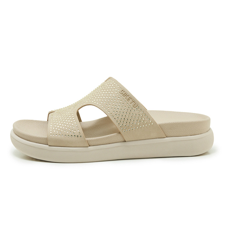 Dép sandal nữ xỏ ngón đế bệt đính đá lấp lánh phong cách Hàn Quốc — màu đen, màu hồng, màu mơ chi tiết 24