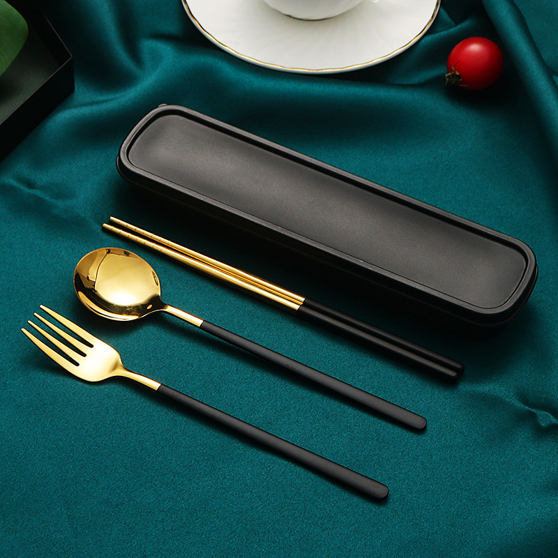 304 vajilla portátil de acero inoxidable cuchara coreana Tenedor palillos conjunto de tres piezas estudiante traje de viaje al aire libre logo imprimible