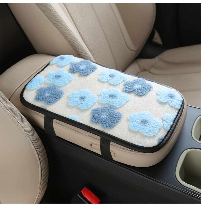 Women's Winter Cashmere Car Armrest Box Mat Sweet Little Flower Protective Pad Storage Storage Bag Tumeu Xiyin