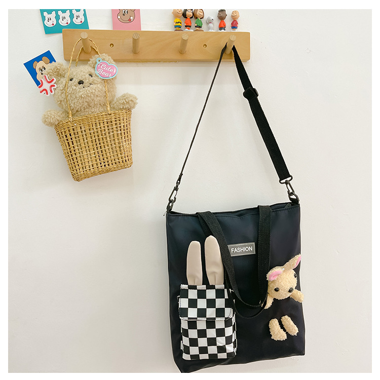 Kid's Medium Spring&summer Canvas Cartoon Cute Square Zipper Tote Bag display picture 5