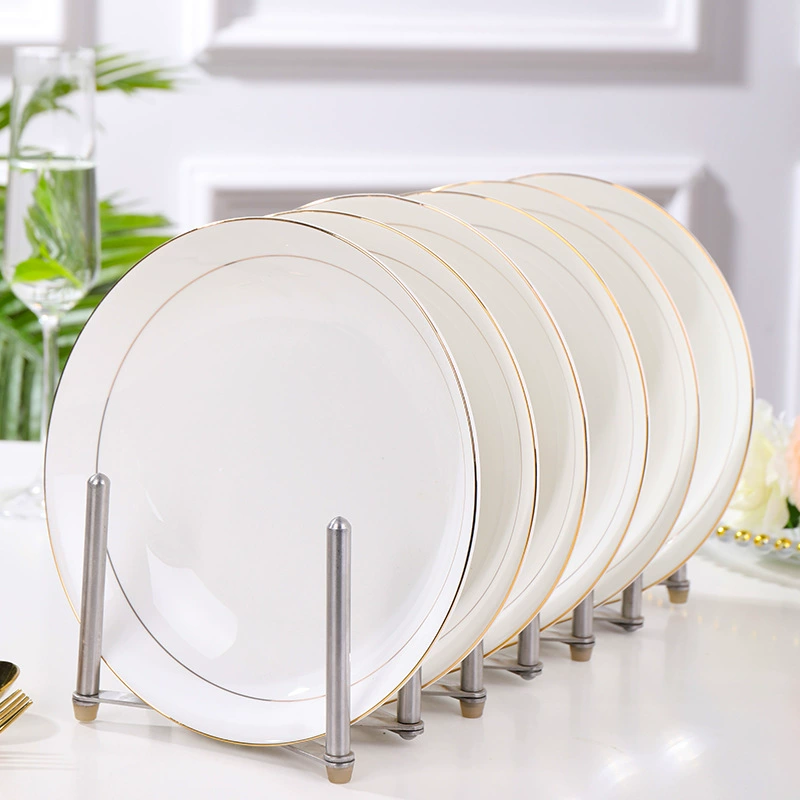 Ceramic tableware set, high bone china with gold tracing, handmade, elegant light‑luxury design