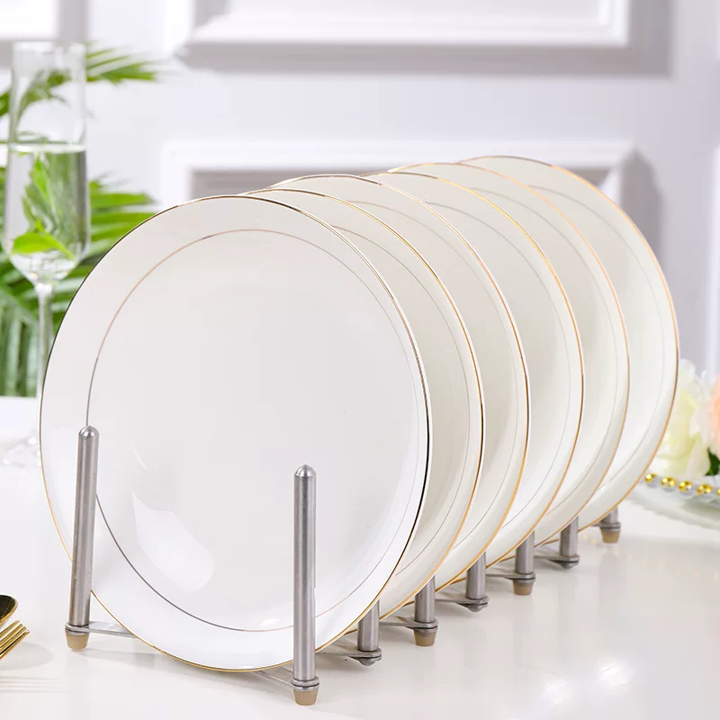 Ceramic tableware set, high bone china with gold tracing, handmade, elegant light‑luxury design