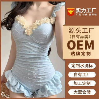 定制带钢拖泳衣女新款高级感连体显瘦小胸保守遮肉高档水色调9189