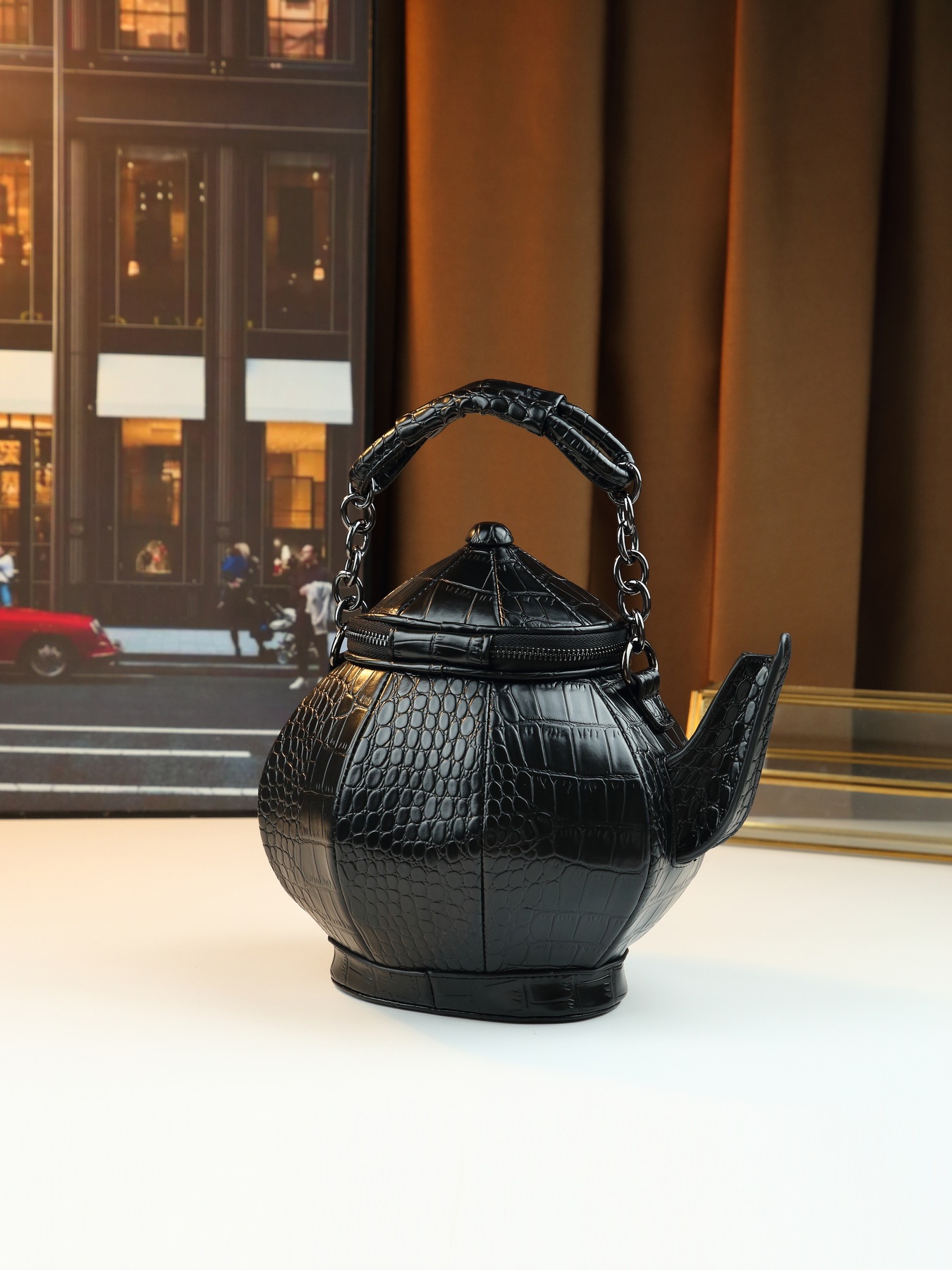 Quirky Crocodile Pattern Shoulder Bag Novelty Teapot Shaped Handbag_voghion.com