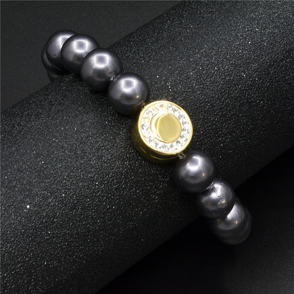 New minimalist women's exquisite diamond inlaid titanium bracelet, stainless steel magnetic buckle pearl bracelet_voghion.com
