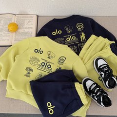 童套装2025秋季新款童装男童女童字母印花拼色套头宝宝休闲两件套