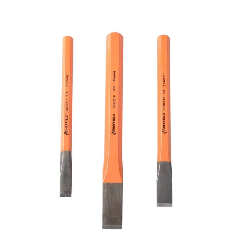 钢盾S080001 3件套石工凿销冲打孔冲子冲头圆锥扁凿打孔器凿子凿