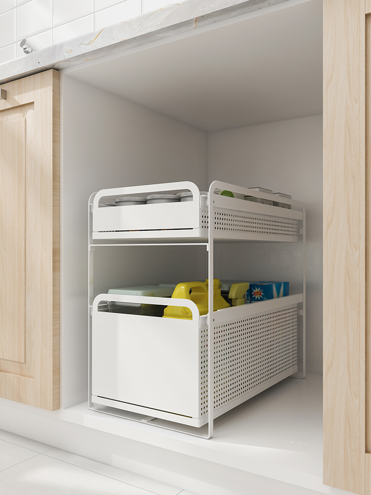 Wholesale Pull-out Basket Kitchen Cabinet Double Drawer Style Spice Pull-out Basket Wardrobe Basket Converts to Narrow Cabinet for Plate and Dish Storage