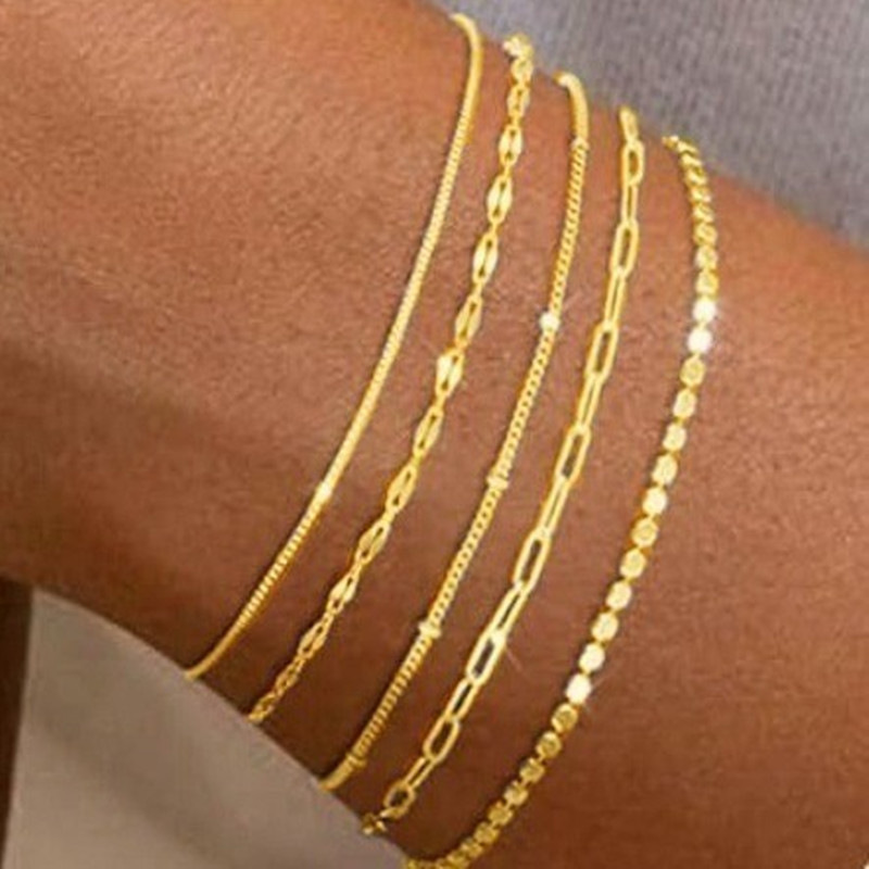 Cross-Border New Light Luxury Gold Niche High-End Metal Chain Women's Suit Multi-Layer Chain Simple Fashion Bracelet