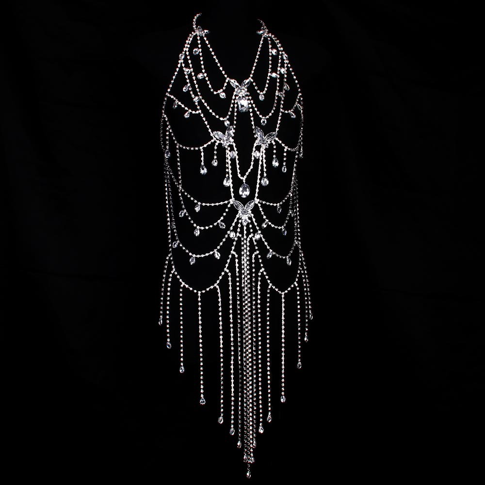 AliExpress tendencia rhinestone cadena del pecho de Europa y América mariposa borla bikini cuerpo cadena accesorios cuerpo cadena image 2
