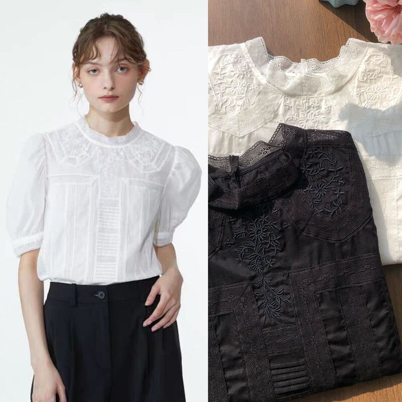 Moonlight Lover-French Romantic VB Heavy Lace Embroidered Shirt Short-sleeved Top