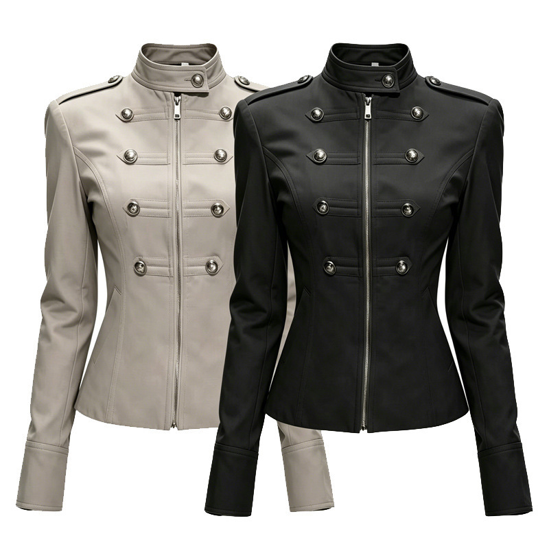 Za Foreign Trade Wholesale European and American Style Women's Clothing Retro Style Elegant Metal Double-Breasted Waist-Cinching Napoleon Jacket Coat Za Foreign Trade Wholesale European and American Style Women's Clothing Retro Style Elegant Metal Double-Breasted Waist-Cinching Napoleon Jacket Coat