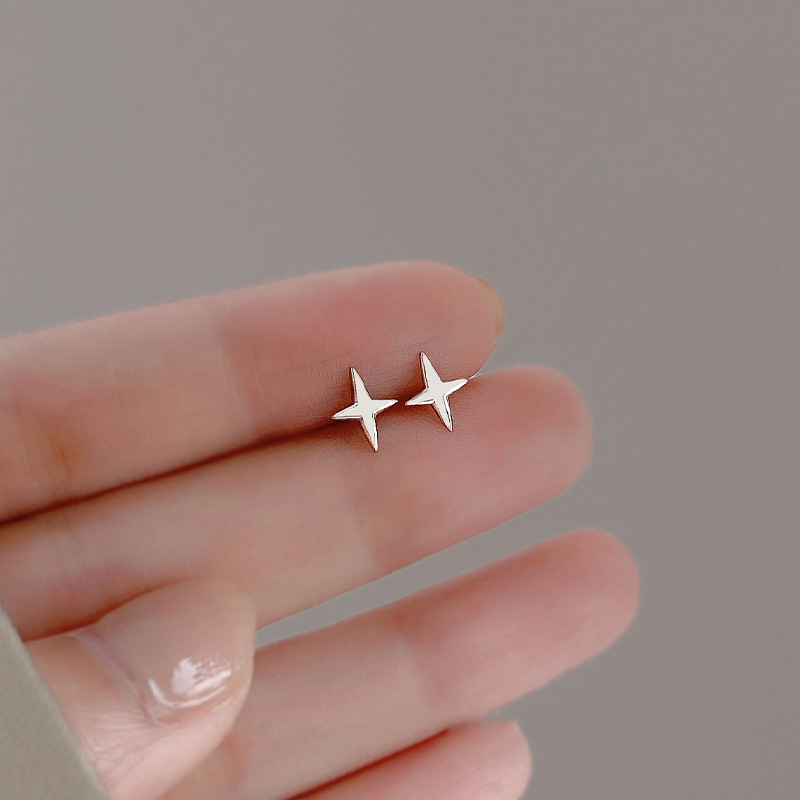 925 Silver Needle Four Corner Star Earrings for Women 2025 New Fashionable Niche High-end Earrings Simple Fashion Earrings