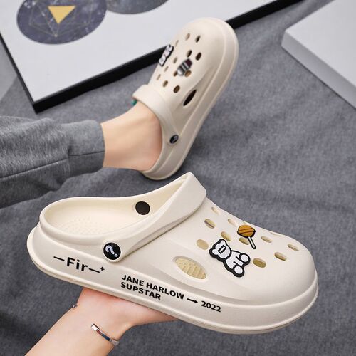 Mens Slides Holes New Anti-slip Thick Sole Casual Outdoor Wear Korean Version Beach Soft Sole Cap Toe Men's Sandals