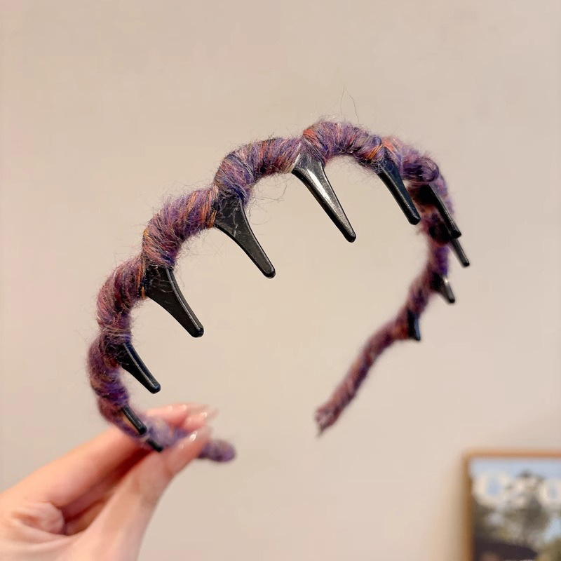 Alto cráneo de lana ondulado banda de cabello para mujeres lavado de cara maquillaje especial banda de cabello con dientes antideslizante acabado de cabello agrupado tocado