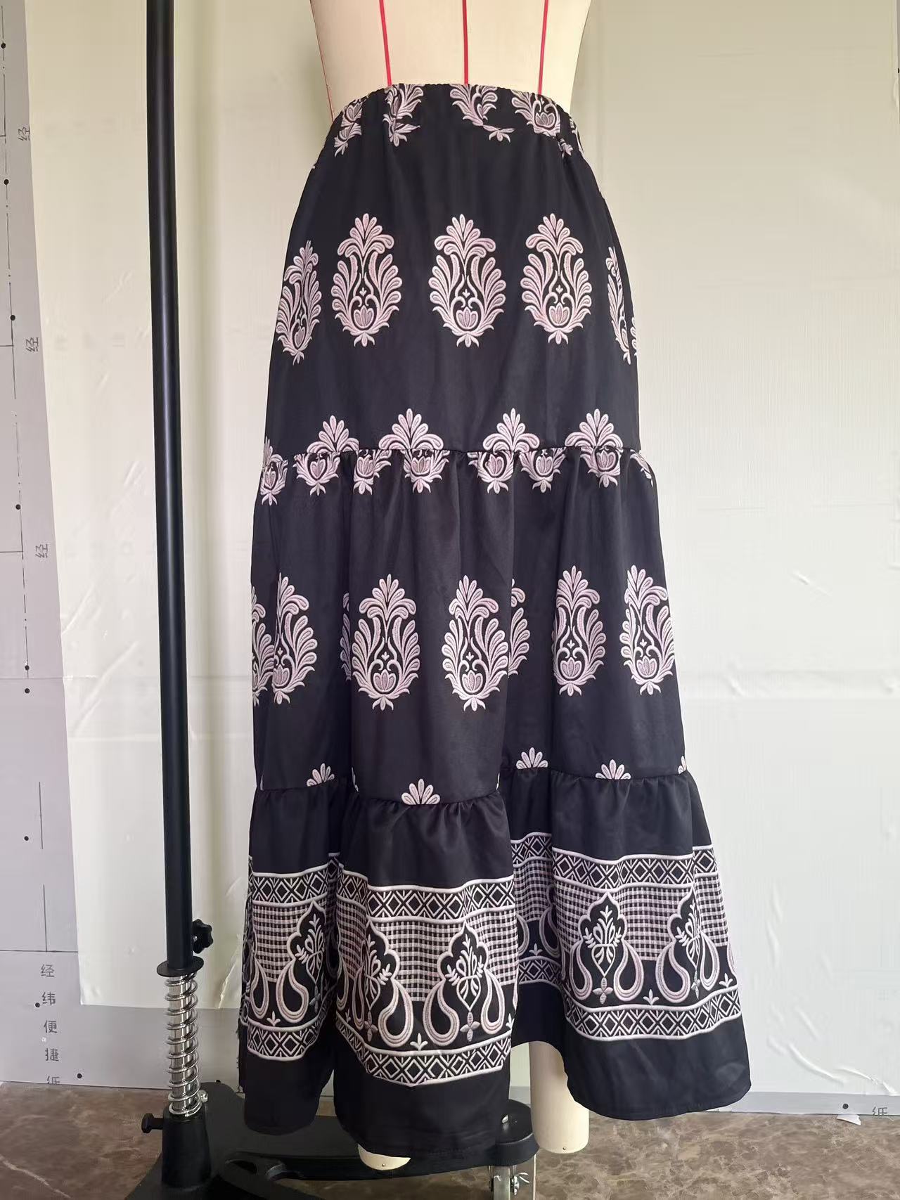 Bohemian Style Women's Spring And Summer High-waisted Printed A-line Skirt, Casual Beach Vacation Floral Long Skirt_ecoleips.com