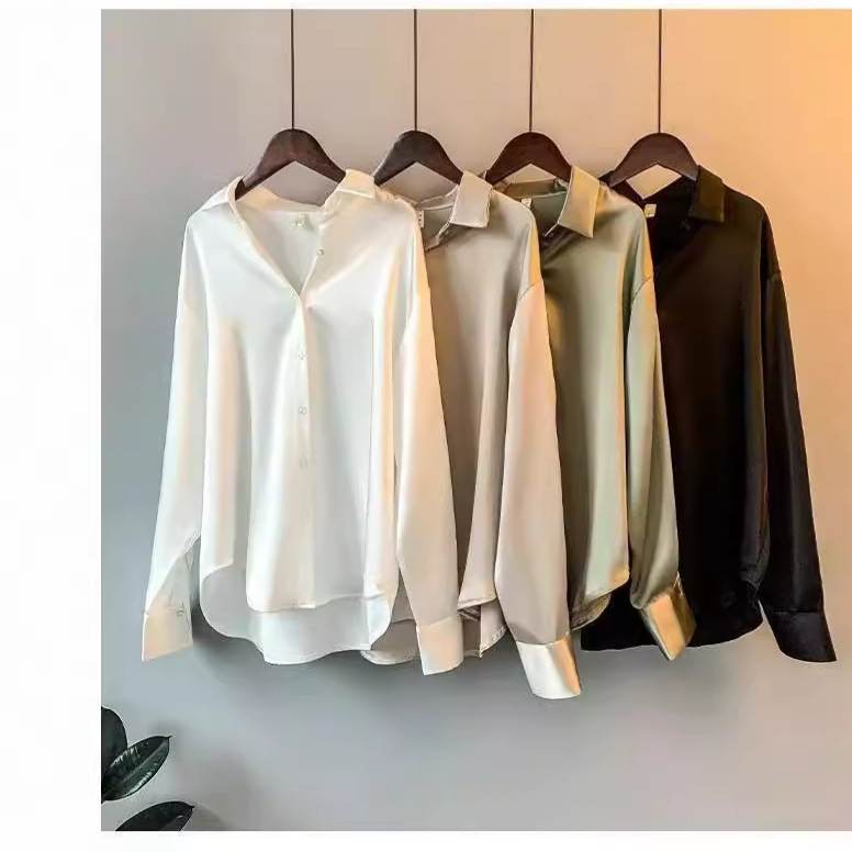 Cross-border 2024 New Women's Wear Acetate Satin Shirt Korea Advanced Design Sense Niche Elegant Silk
