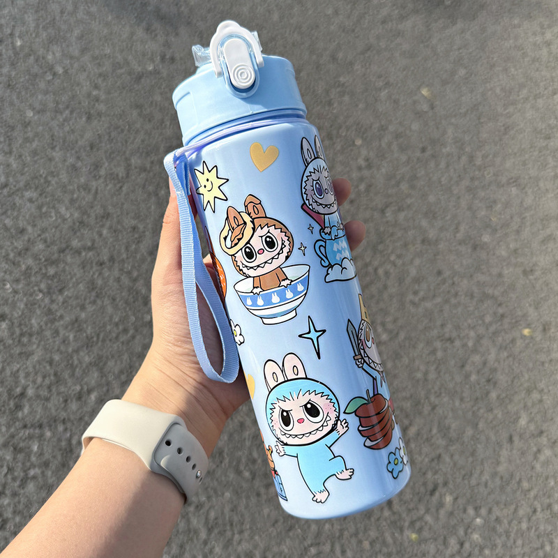 ネットセレブ人気ラブブかわいい子供用ストローカップ、持ち手付きの見栄えの良い学生用ラブブウォーターカップ|undefined