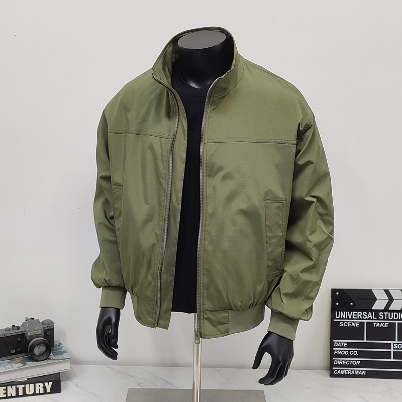 Retro Baseball Jacket With Stand-up Collar And Inner Pockets_voghion.com