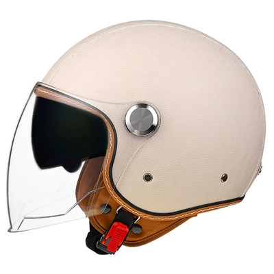 bluetooth helmet electric car half, Motosiklet kaskı (dəbilqə) - lychee-pattern-off-white-outer-length-and-inner-tea-m