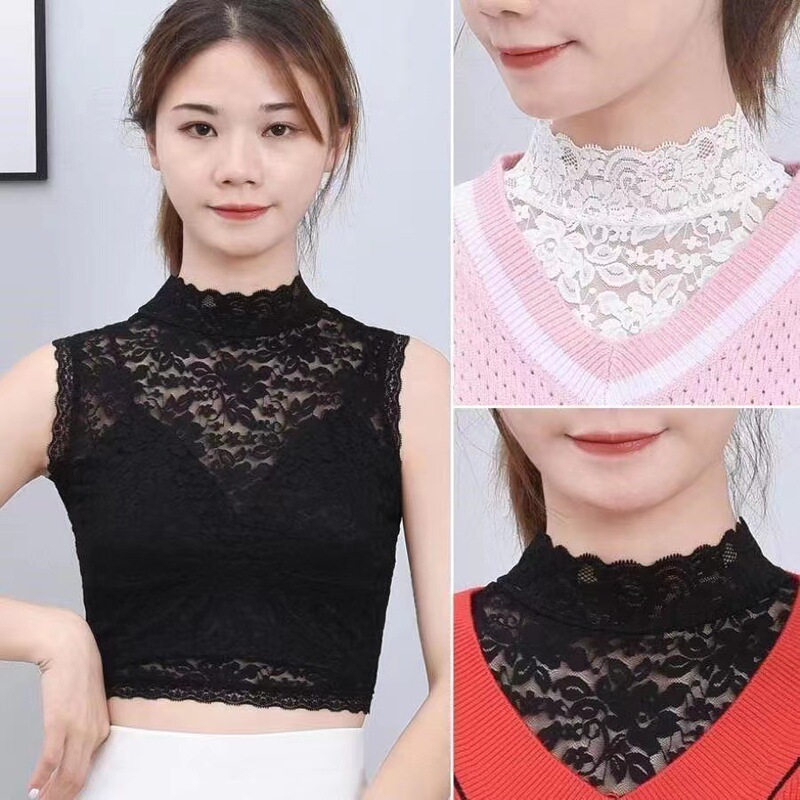 All-matching new fake collar women's autumn and winter high elastic lace pullover plus size bottoming vest decorative lace collar