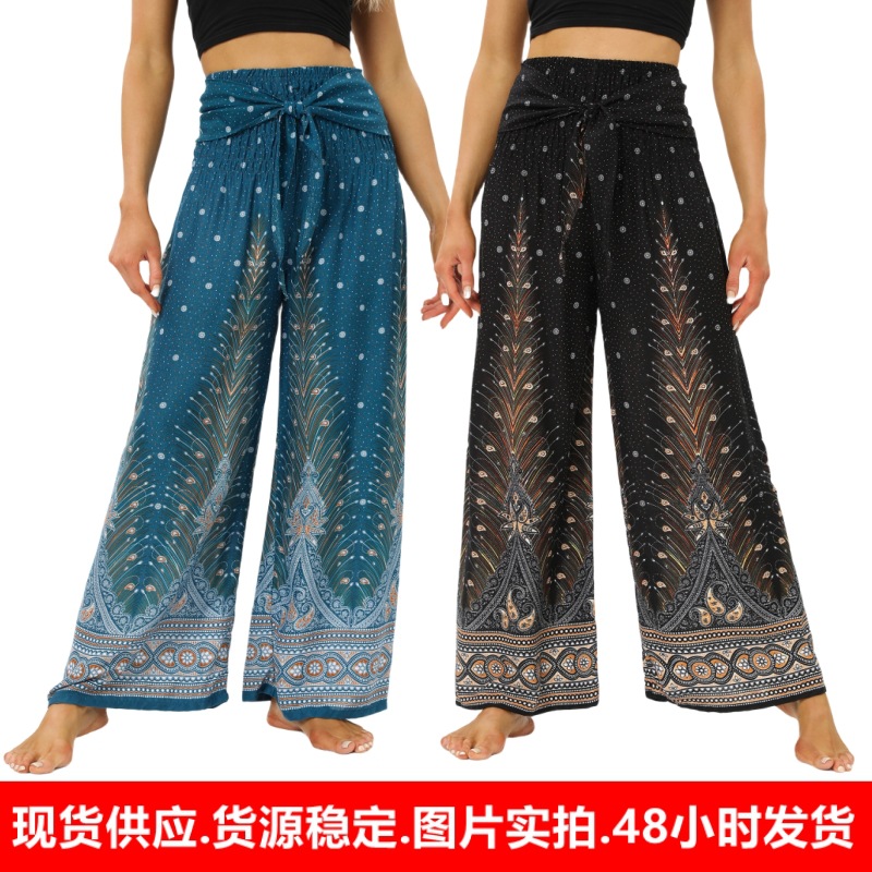 Bohemian üslubda qadın şalvarı, yay üçün rahat kətan culottes