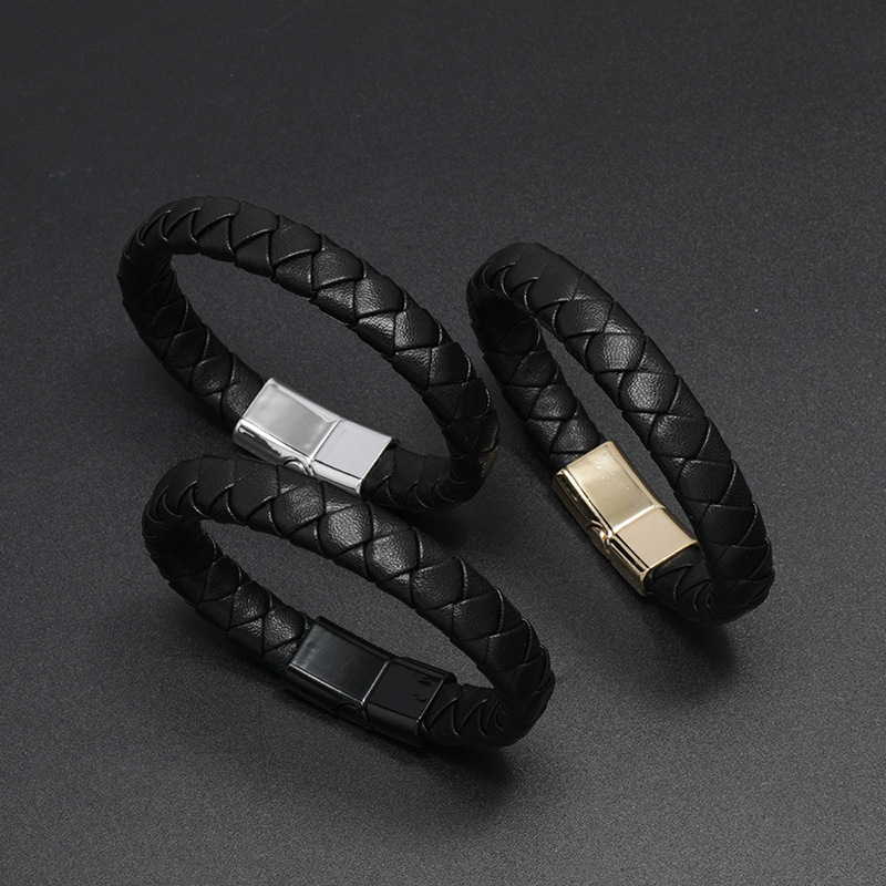fashion simple woven magnet buckle leather bracelet wholesale