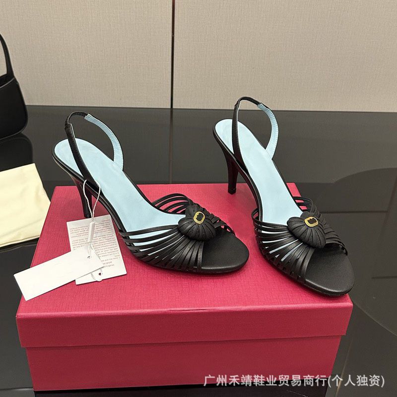 2025夏季新款牛皮小爱心一字带法式高跟鞋气质时尚夏天拖鞋外穿女|undefined