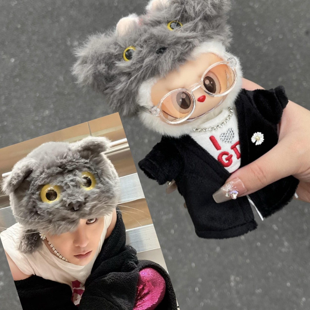 GD权志龙同款演唱会zoa猫咪头套毛帽子套装拉布布labubu17cm娃衣