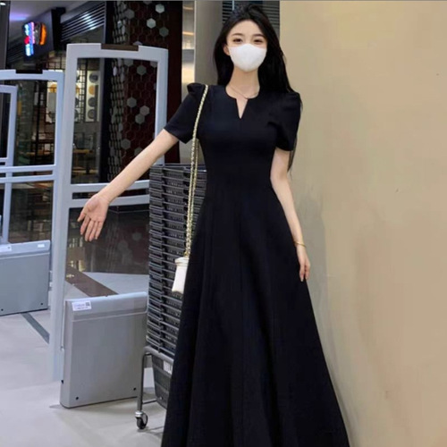 Women's 2025 Summer Tea Party Short Sleeve Skirted Dress with Waist Cincher, Fat Mm Cover Stomach Slimming Elegant Audrey Hepburn Style Long Skirt