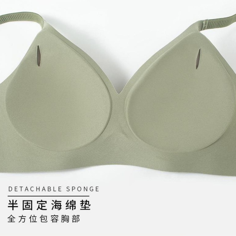 Correa de hombro pequeña, ropa interior de jalea de cuello en V, mujer sin marcas, sin anillo de acero, sujetador de colapsado, sujetador de copa fija.