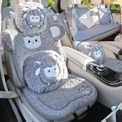 Wool pad, wool seat cover, cute single-piece - light-gray-luxurious-five-seaterthick-lamb-fleece-super-warm-non-slip-and-durable