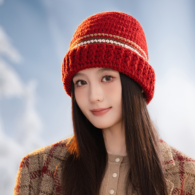 帽子女秋冬布标彩色豆豆针织帽显脸小韩版百搭防寒保暖护耳毛线帽|undefined