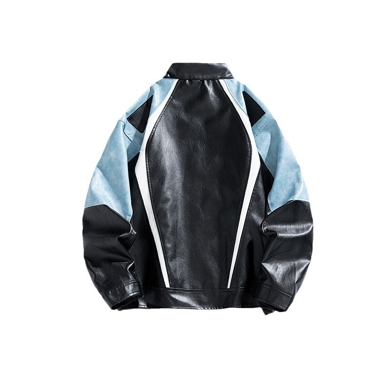 Chaqueta de cuero PU de estilo americano para hombre chaqueta de hombre primavera y otoño nuevo cuello vertical chaqueta de motocicleta de tendencia universal chaqueta delgada para hombre