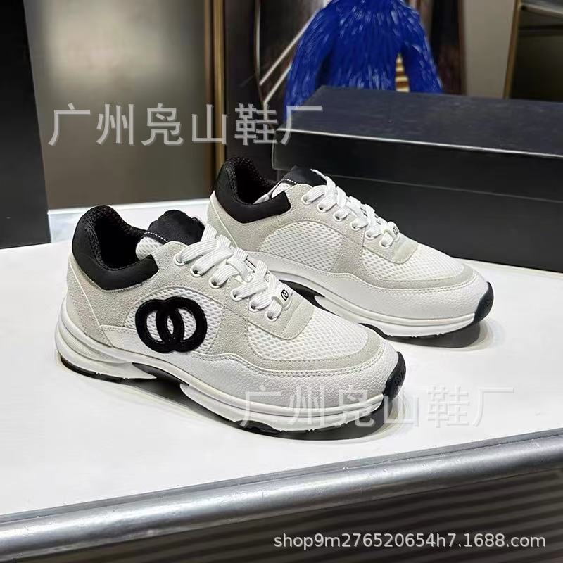 Tweed Style Sneakers for Women 2024 New Style Genuine Leather Heightening Thick-Soled Dad Shoes Genuine Leather Mesh Versatile Sneakers for Women