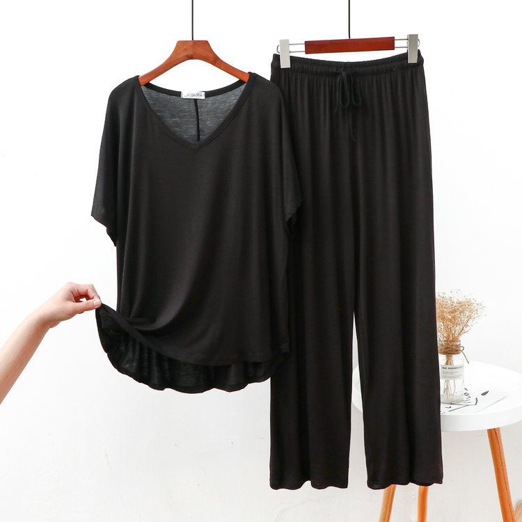 280g Weight Short Sleeve Sleeve Length Pajamas Lingerie Type Pullovers Placket Type Modal Fabric Type Regular Top Length Pants Sets Sets Type 1 Set Quantity Home, Outdoor Occasion V Neck Neckline Breathable Function Regular Fit Fit Type Solid Color Pattern Summer, Spring, Autumn Season Women'S Gender Simple Style Style Women's Simple Style Solid Color Modal Pants Sets