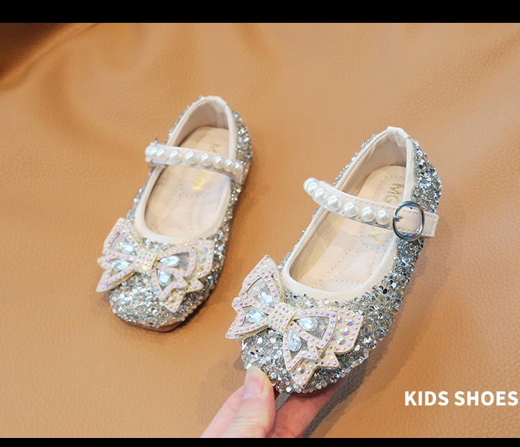Chaussures princesse en cristal pour filles, édition coréenne, printemps et automne, avec nœud pour bébé, unique, mode, diamant brillant, 2024_voghion.com