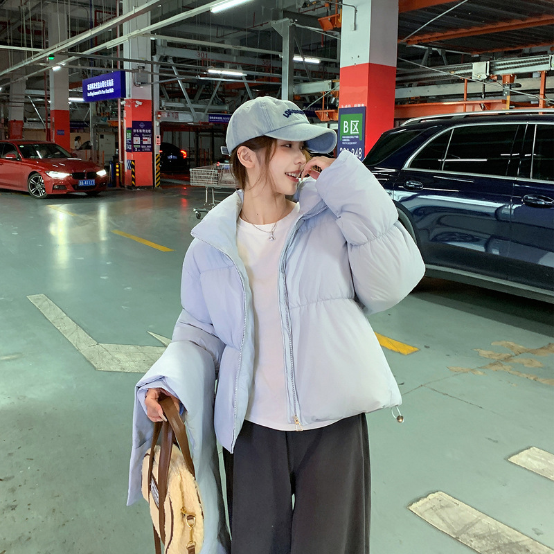 欧货2025圆领带围脖短款棉服女冬季新款宽松加厚面包服外套|undefined