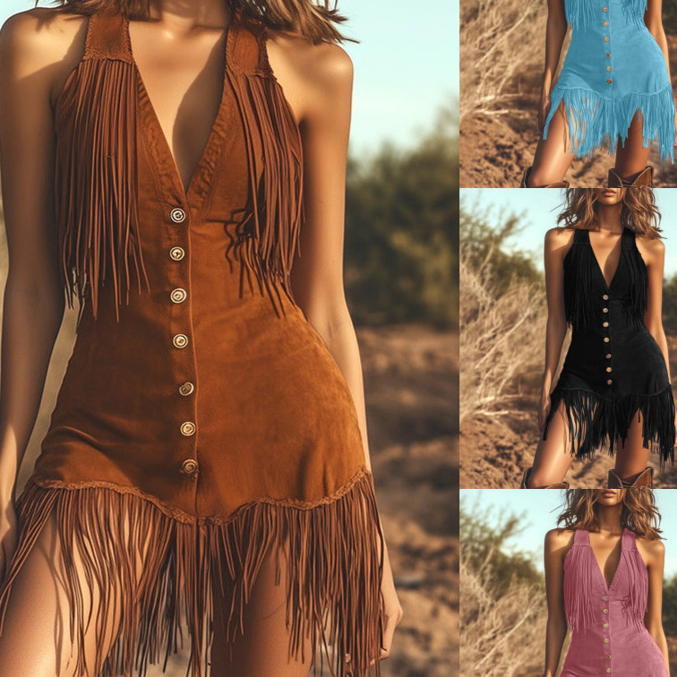 European and American Cross-Border Amazon Women's Clothing Sexy Tassel Knit Beach Fashion Hollow-Out Design European and American Cross-Border Amazon Women's Clothing Sexy Tassel Knit Beach Fashion Hollow-Out Design