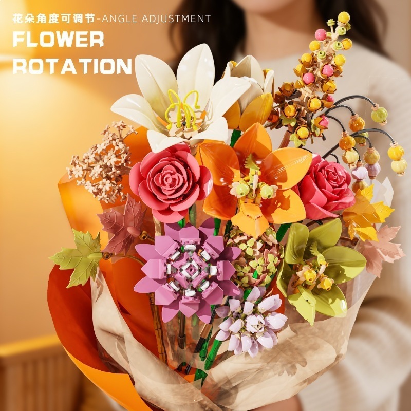Bloques inmortales ramo de flores de otoño orquídeas orquídeas juguetes para niños adornos 520 regalos del día del maestro de San Valentín