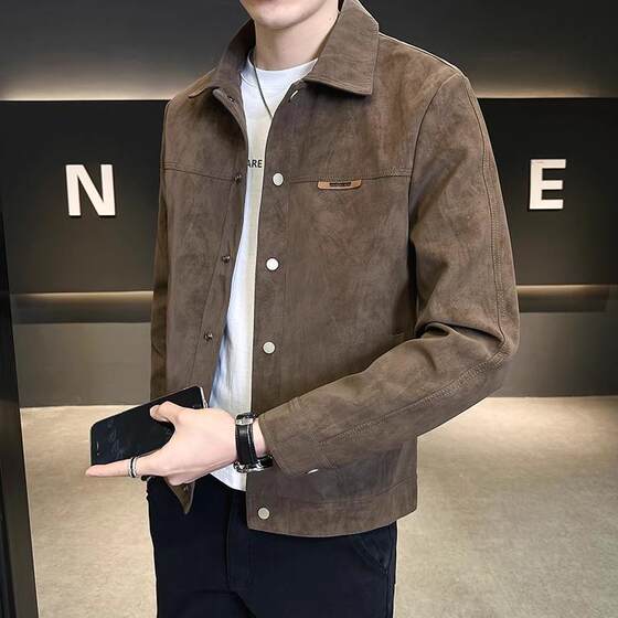 Jacket Men's Spring and Autumn 2024 New Fashion Brand Suede Casual Jacket Men's Clothes